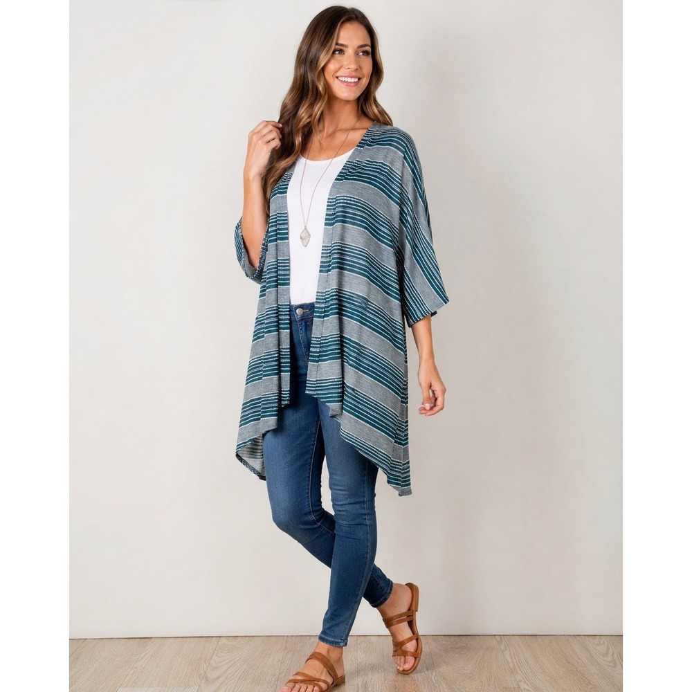 NWT LuLaRoe Lindsay Kimono Cardigan Small Blue Lace Open Front High Low Boho - Picture 1 of 6